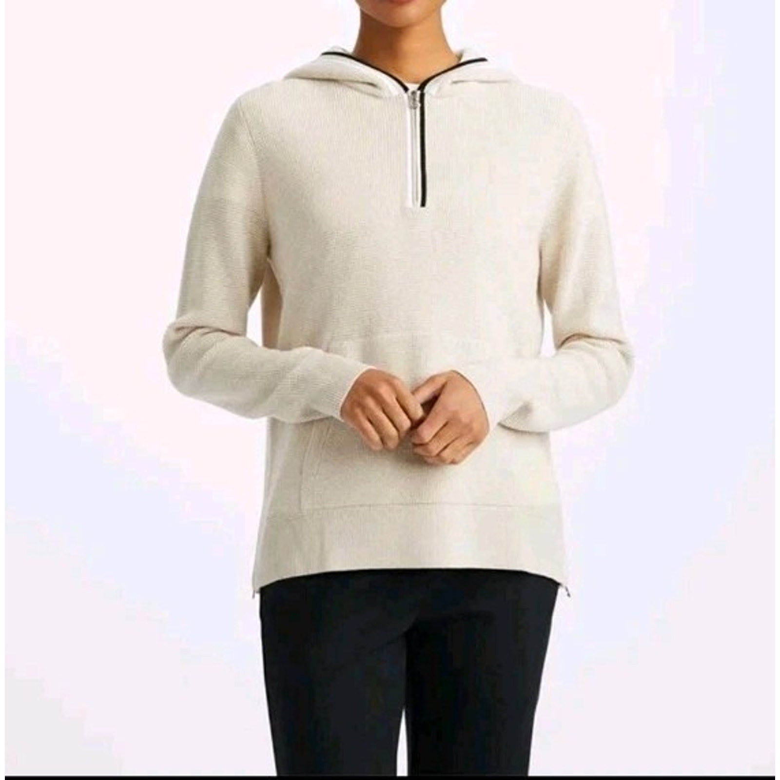 G/Fore Waffle Stitch Hooded Sweater Size Medium Wool Womens Top Golf Stone